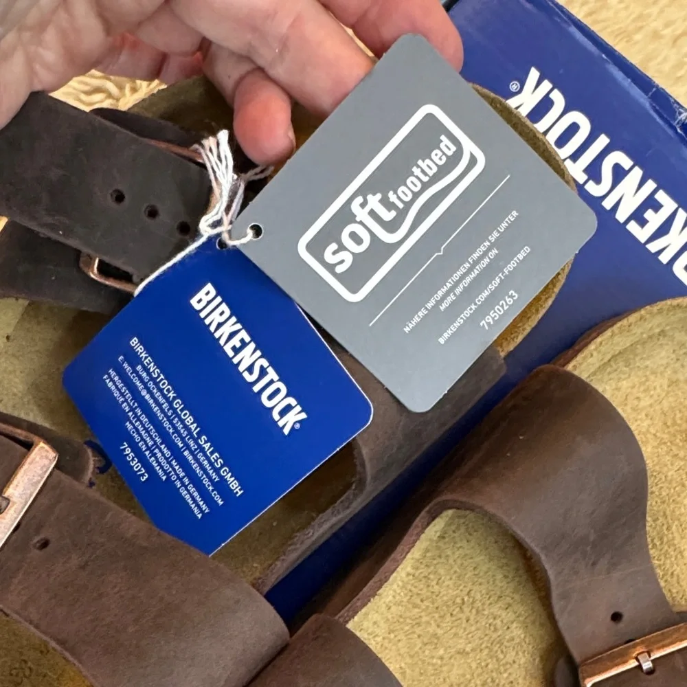 NEW Birkenstock ARIZONA Dk Brown Leather Sandal w/Adjustable Straps Softbed sz12 - Picture 12 of 16